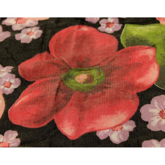 VTG Pink Purple Floral Crinkled Polyester Fabric Green Garden Flowers 42" - Picture 5 of 5